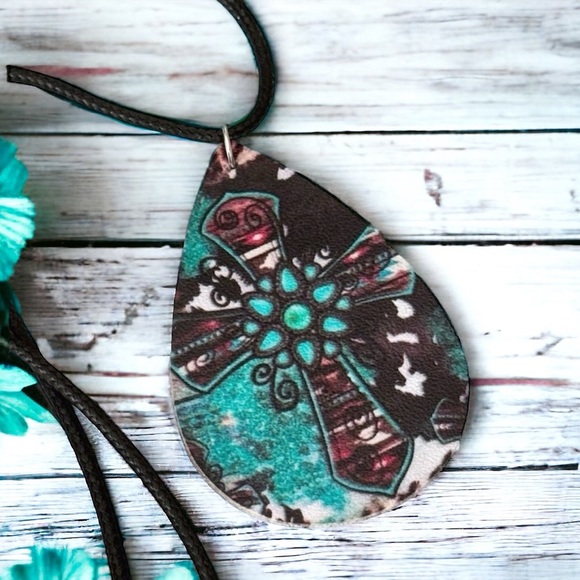 5 For $25💫Groovy Hippie Tie-Dye Cross Teardrop Pendant - Picture 1 of 7